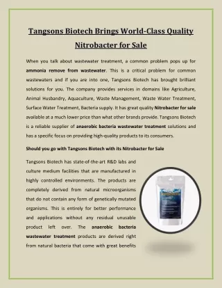 Tangsons Biotech Brings World-Class Quality Nitrobacter for Sale