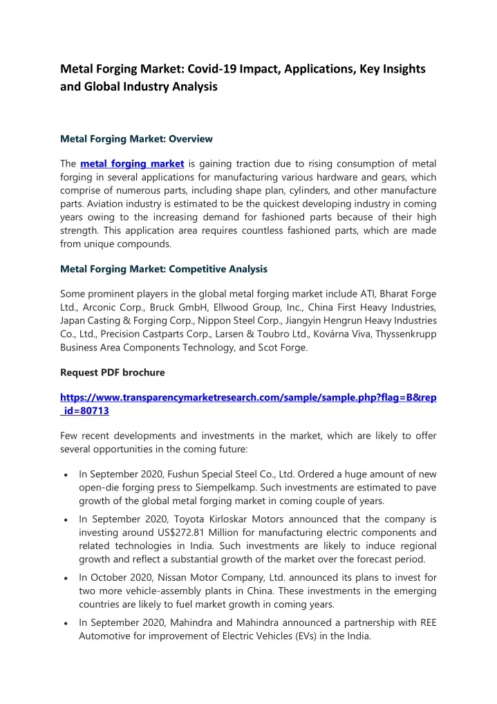 metal forging market covid 19 impact applications