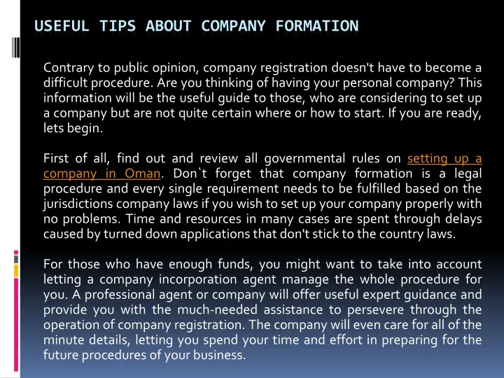 useful tips about company formation