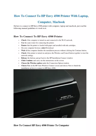 how to connect to hp envy 4500 printer with laptop