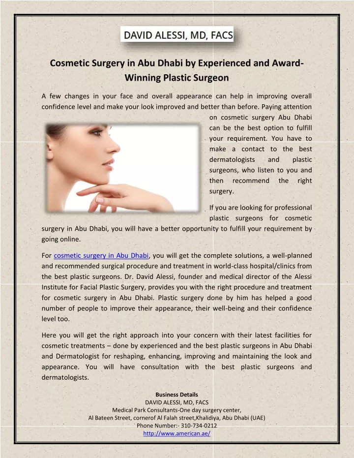 cosmetic surgery in abu dhabi by experienced