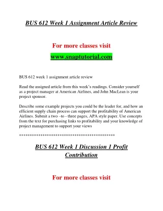BUS 612 Enthusiastic Teaching / snaptutorial.com