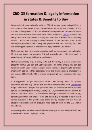 CBD Oil formation & legally information in states & Benefits to Buy