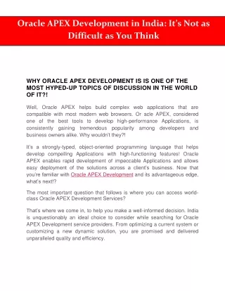 Oracle APEX Development in India