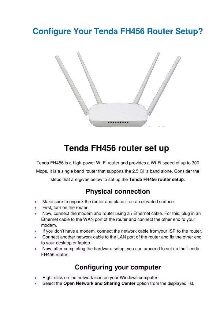 configure your tenda fh456 router setup