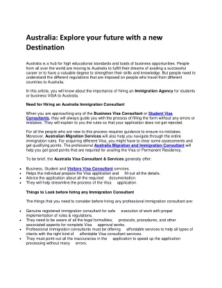Australia: Explore your future with a new Destination
