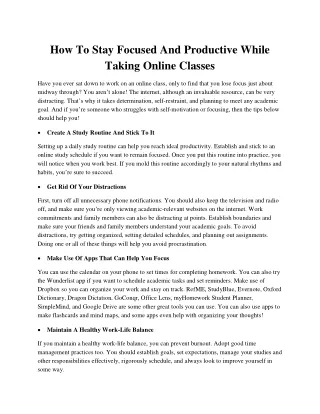 how to stay focused and productive while taking