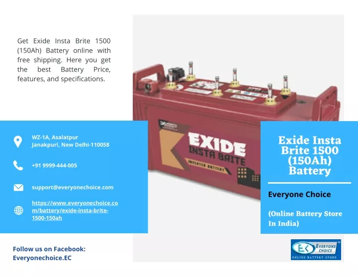 get exide insta brite 1500 150ah battery online