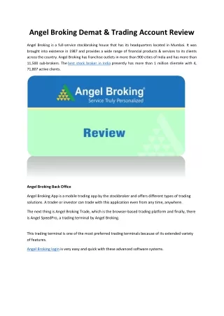 Angel Broking Demat & Trading Account Review