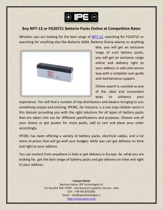 Buy NP7-12 or FG20721 Batterie Packs Online at Competitive Rates