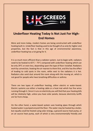 underfloor heating today is not just for high