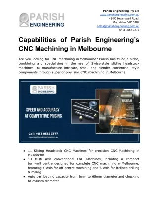 Capabilities of Parish Engineering’s CNC Machining in Melbourne