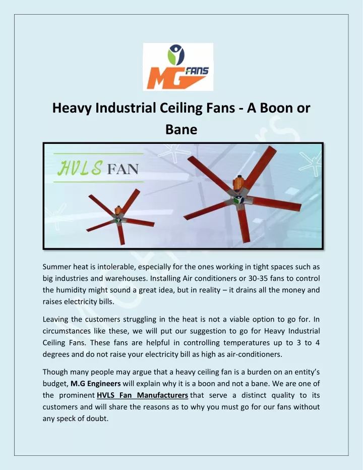 heavy industrial ceiling fans a boon or bane