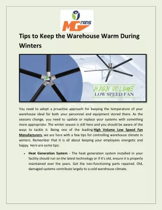 Tips to Keep the Warehouse Warm During Winters