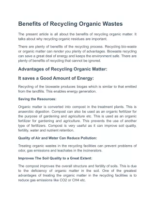 benefits of recycling organic wastes