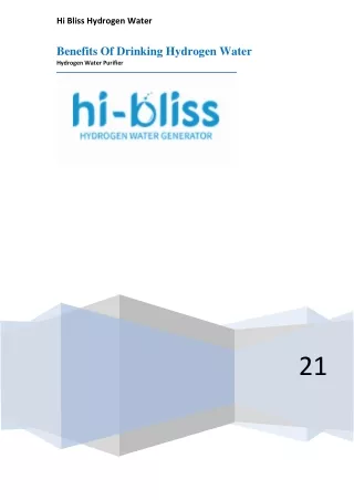 Hydrogen Water Benefits - Hi Bliss Hydrogen Water