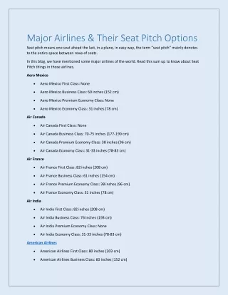 Major Airlines & Their Seat Pitch Options