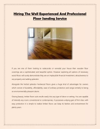Hiring The Well Experienced And Professional Floor Sanding Service