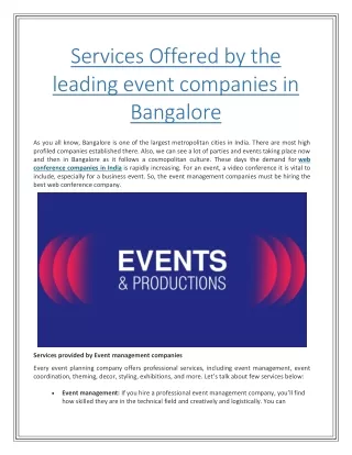 Services Offered by the leading event companies in Bangalore