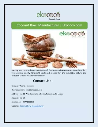 Coconut Bowl Manufacturer | Ekococo.com