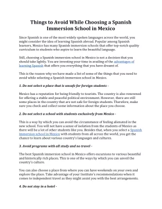 Things to Avoid While Choosing a Spanish Immersion School in Mexico