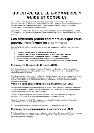 QU’EST-CE QUE LE E-COMMERCE ? GUIDE ET CONSEILS