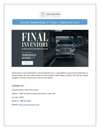 Lincoln Dealerships in Texas | Nplincoln.com