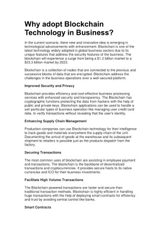 why adopt blockchain technology in business