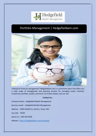 Portfolio Management | Hedgefieldwm.com