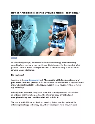 how is artificial intelligence evolving mobile