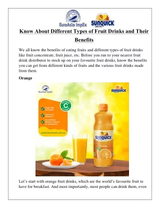 Know About Different Types of Fruit Drinks and Their Benefits