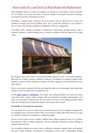 know some do s and don t s of roof repair