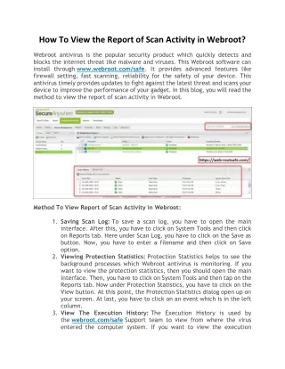how to view the report of scan activity in webroot