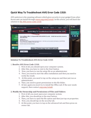 quick way to troubleshoot avg error code 1310