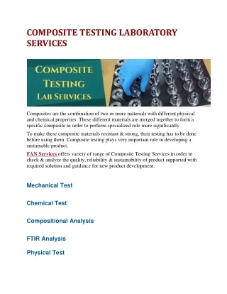 Composite Testing,FRP Testing, FTIR Testing,TGA Testing,DSC Testing,Mechanical Testing Lab |
