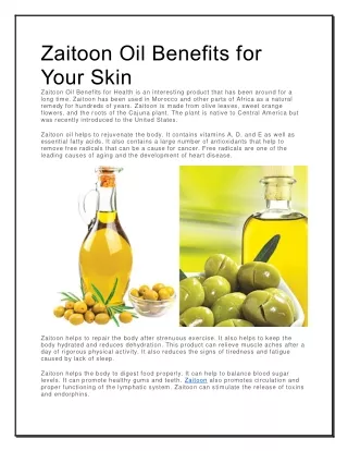 Zaitoon Oil Benefits for  Your Skin
