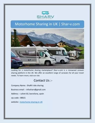 Motorhome Sharing in UK | Shar-v.com