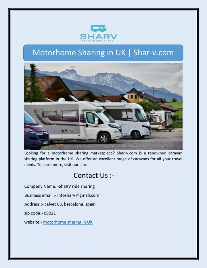 motorhome sharing in uk shar v com