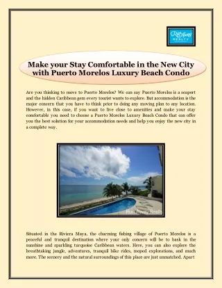 Make your Stay Comfortable in the New City with Puerto Morelos Luxury Beach Condo