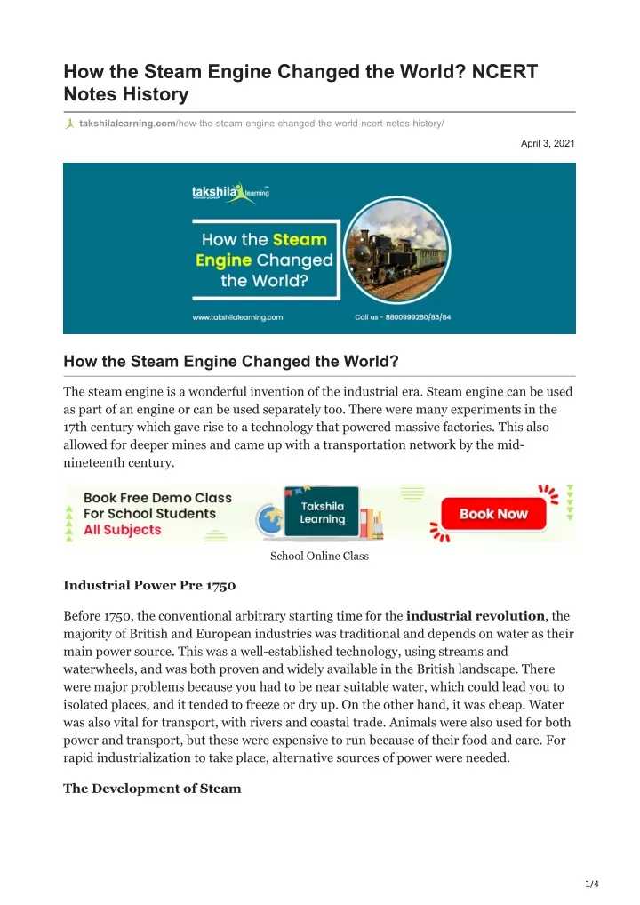 how the steam engine changed the world ncert