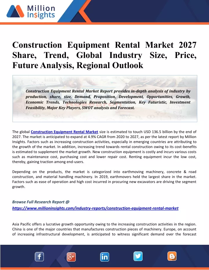 construction equipment rental market 2027 share
