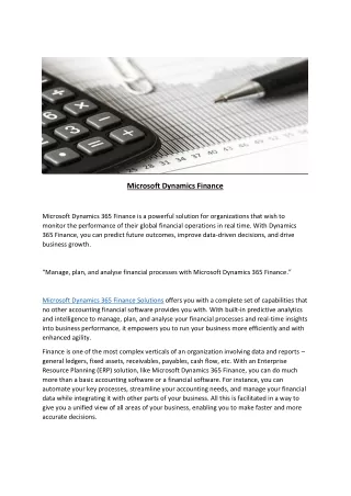 Microsoft Dynamics 365 Finance Solutions