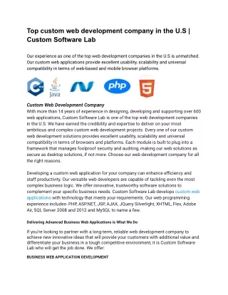 Top custom web development company in the U.S | Custom Software Lab