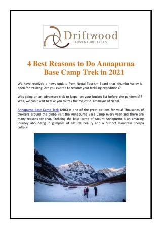 4 Best Reasons to Do Annapurna Base Camp Trek in 2021