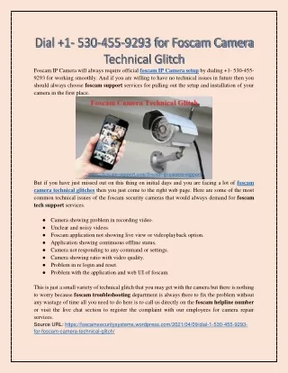 Dial  1- 530-455-9293 for Foscam Camera Technical Glitch