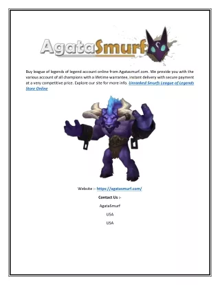 Unranked Smurfs League of Legends Store Online | Agatasmurf.com