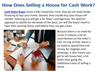 how does selling a house for cash work