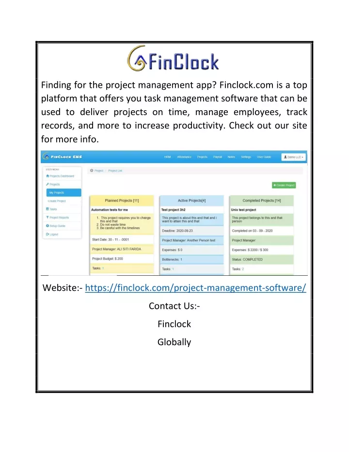 finding for the project management app finclock