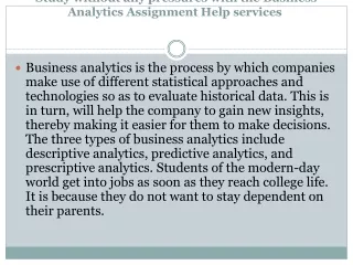 Study without any pressures with the Business Analytics Assignment Help services