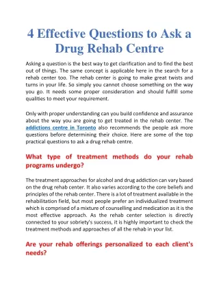 4 Effective Questions to Ask a Drug Rehab Centre